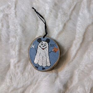 Hand Painted Ghost Mickey Mouse Wood Slice Ornament Halloween